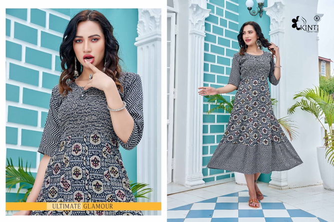 Kinti Blue Ethnic Wear Wholesale Printed Anarkali Kurtis